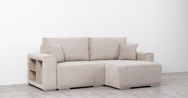 Диван-кровать угловой Оксфорд 710 композиция 1, шенилл Muza 04 светло-бежевый, модульная система, сборка на любую сторону