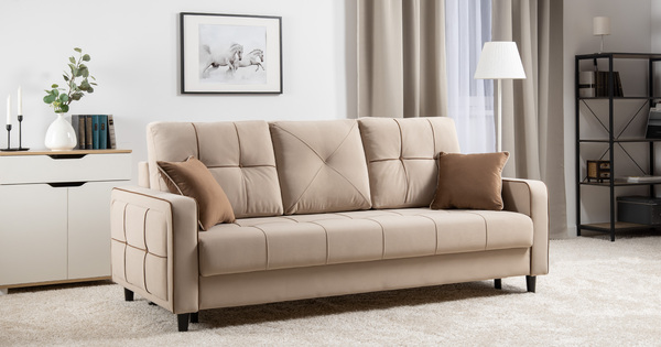 Диван-кровать прямой Черри ТД 284 велюр Irida 02 светло-бежевый, Эвита шоколад бежево-коричневый