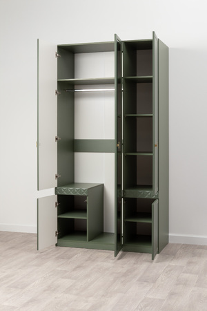 Шкаф для одежды Марион 16.340.03 дымчатый зеленый K521, олива шагрень AG 1050 ПВХ (собирается на любую сторону)