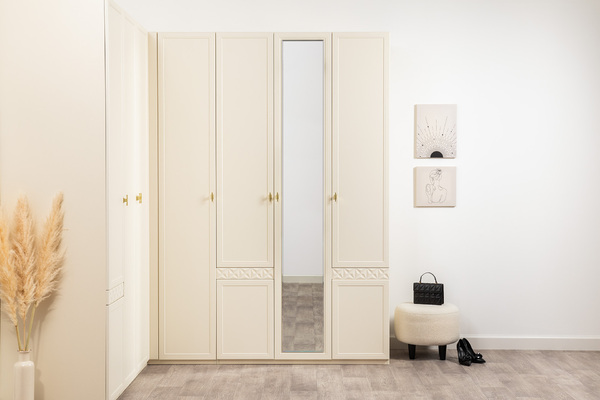 Шкаф для одежды Марион 16.340.03 слоновая кость С341 PE, слоновая кость 6898 ПВХ (собирается на любую сторону)