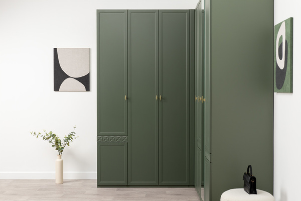 Шкаф двустворчатый Марион 16.340.02 дымчатый зеленый K521, олива шагрень AG 1050 ПВХ