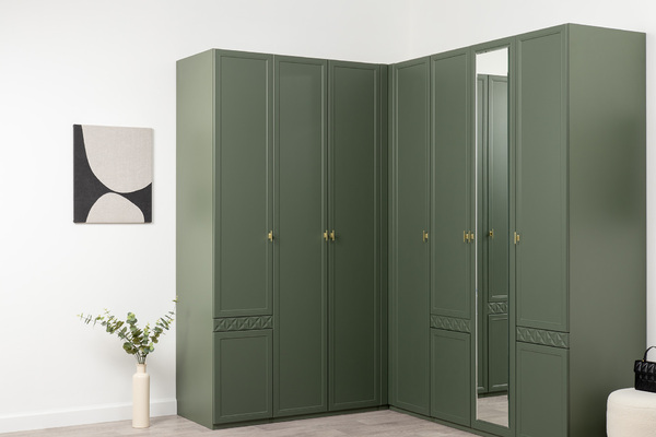 Шкаф двустворчатый Марион 16.340.02 дымчатый зеленый K521, олива шагрень AG 1050 ПВХ