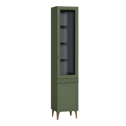 Шкаф-витрина Марион 16.397.01 дымчатый зеленый K521, олива шагрень AG 1050 ПВХ (собирается на любую сторону)
