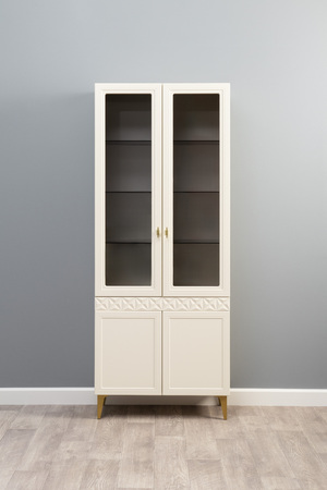 Гостиная Марион композиция 2 слоновая кость С341 PE, слоновая кость 6898 ПВХ, белый PE шагрень (собирается на любую сторону)