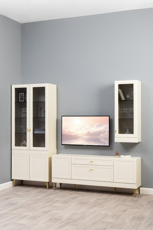 Гостиная Марион композиция 2 слоновая кость С341 PE, слоновая кость 6898 ПВХ, белый PE шагрень (собирается на любую сторону)