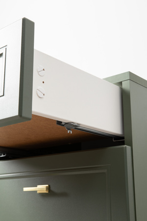 Тумба прикроватная Марион 16.14 дымчатый зеленый K521, олива шагрень AG 1050 ПВХ, белый PE шагрень