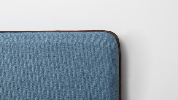 Кровать Миа 180 светло-синий, кант желтовато-коричневый с ортопедическим основанием и подъемным механизмом