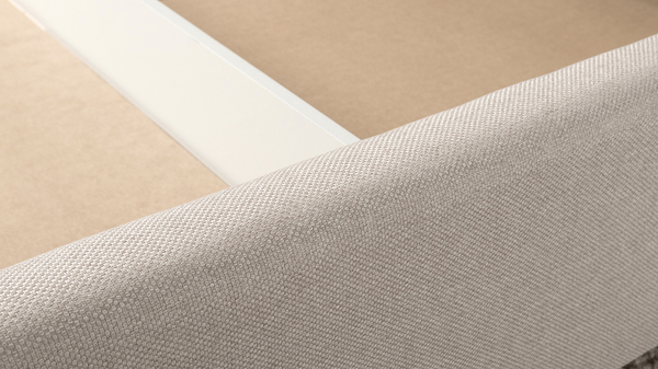 Кровать Миа 160 рогожка светло-бежевый, кант желтовато-коричневый с ортопедическим основанием и подъемным механизмом