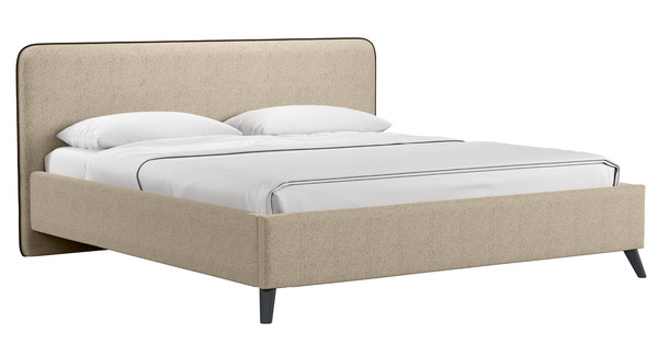 Кровать Миа 180 рогожка бежево-коричневый, кант желтовато-коричневый с ортопедическим основанием и подъемным механизмом