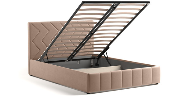 Кровать Милана 140 велюр бежевый кофейный с ортопедическим основанием и подъемным механизмом