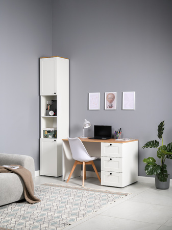 Стол письменный Остин 12.159 белый PE шагрень, дуб золотой CRAFT, белая шагрень 4101 ПВХ, сборка на любую сторону