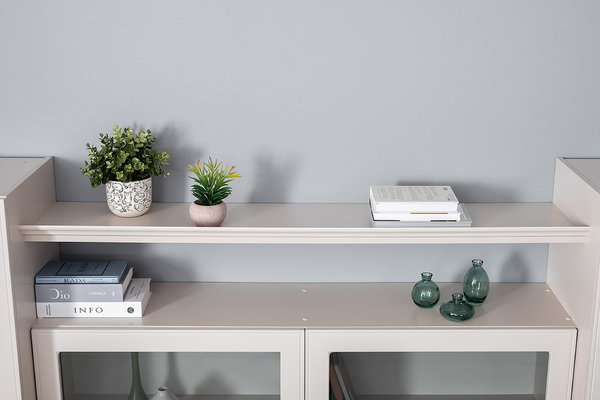 Гостиная Ричфорд композиция 2 без карнизов, кашемир 5981 BS, моно керамика D166-2 ПВХ, белый PE шагрень (собирается на любую сторону)