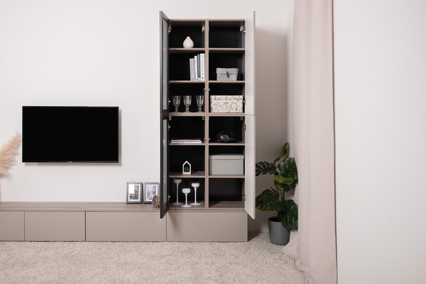 Гостиная Роквуд композиция 1 Эмили Блаш U9135, Крем 2482 ПВХ, закаленное тонированное стекло, собирается на любую сторону