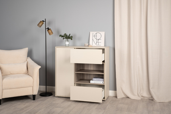 Комод Тайл 16.236 сатин 7045 SU, эмили блаш U9135, белый PE шагрень, собирается на любую сторону