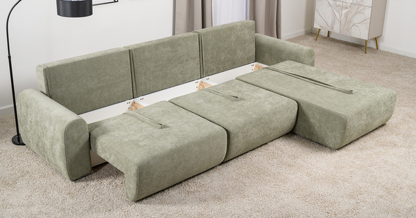 Диван-кровать угловой Тэдди 1503 композиция 3, букле Pique 007 оливковый, модульная система, сборка на любую сторону